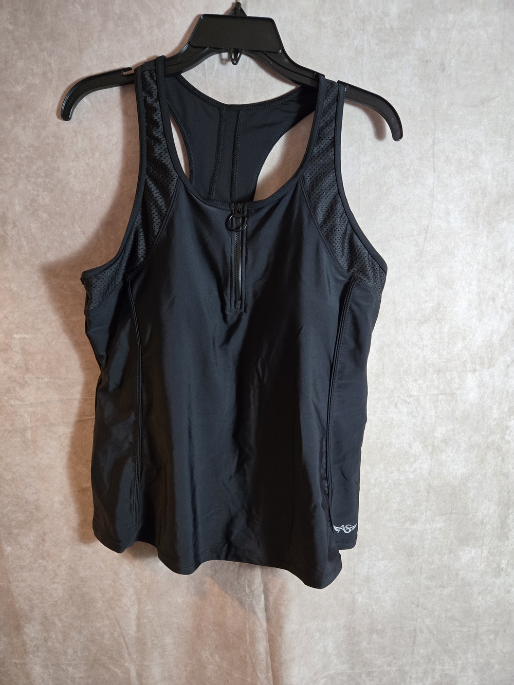Women's Black Racerback Zip-Front Tank Top Swim Top